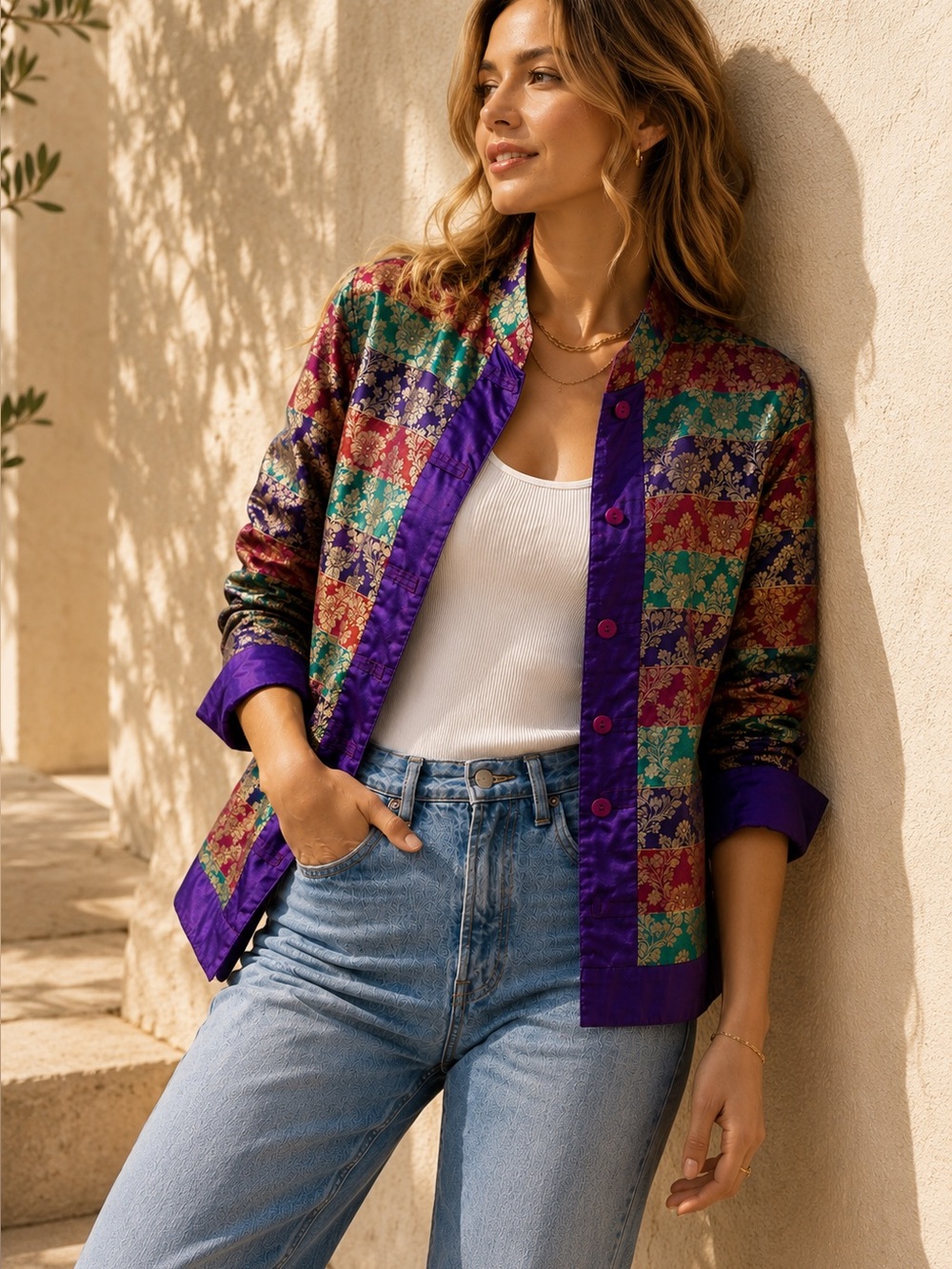 Coldwater Creek Silk Lined Brocade Jacket M | Jewel Tone Tapestry Art-to-Wear